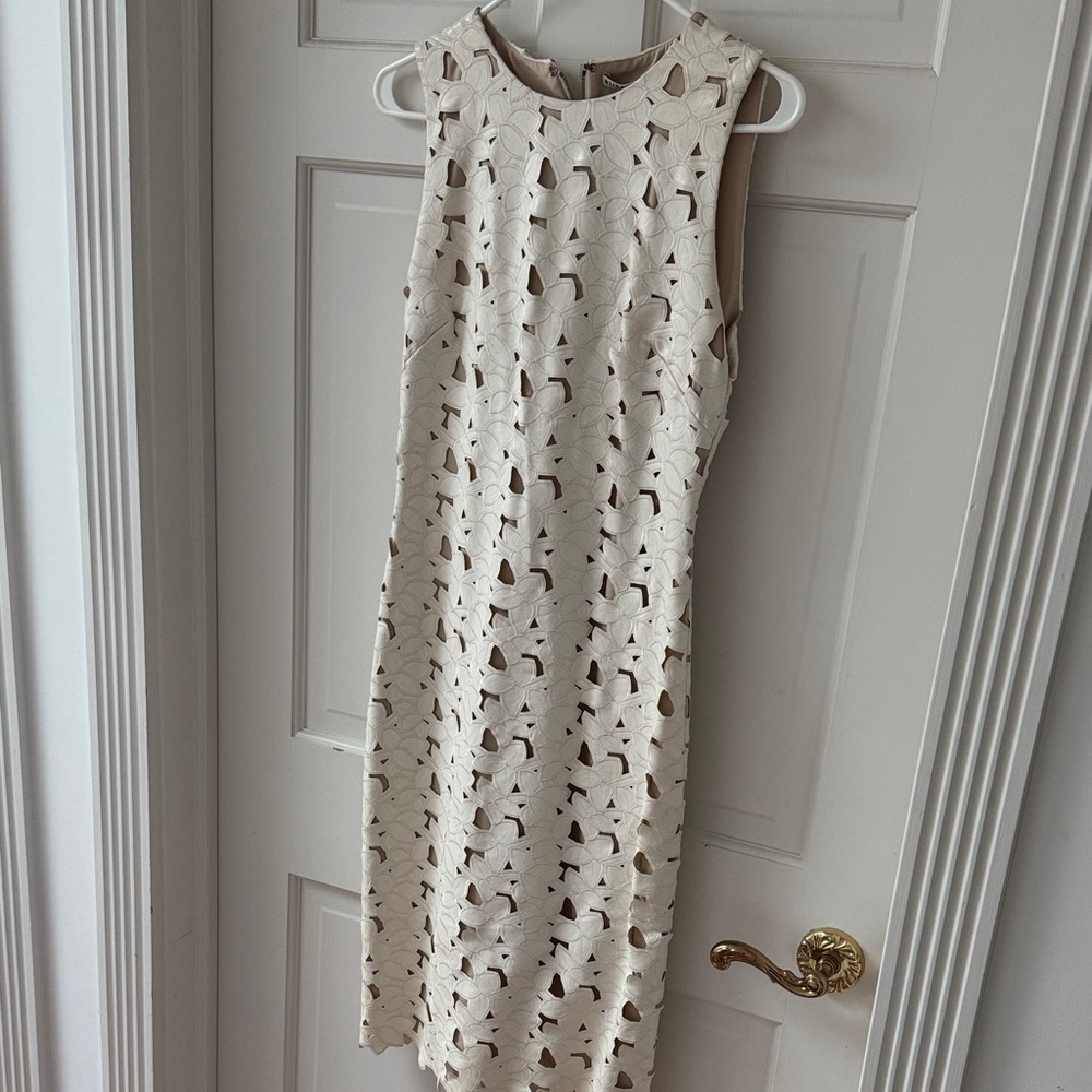 Alice + Olivia Cream Cutout Leather Midi Dress